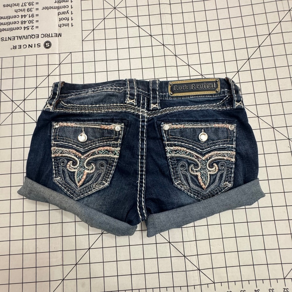 Rock Revival Tali Denim Shorts Women 27 Dark Wash Embellished Y2K Low Rise